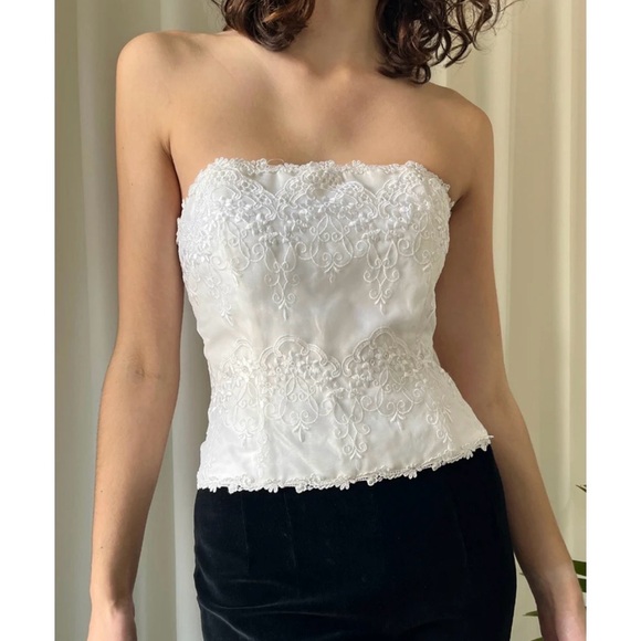 Scott McClintock Tops - NWT Vintage Y2K Scott McClintock White Bridal Embroidered Chiffon Bustier 16
